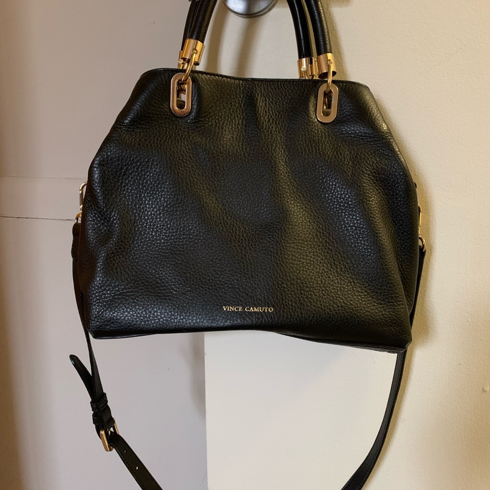 Black Leather Vince Camuto Purse with Cross-body strap